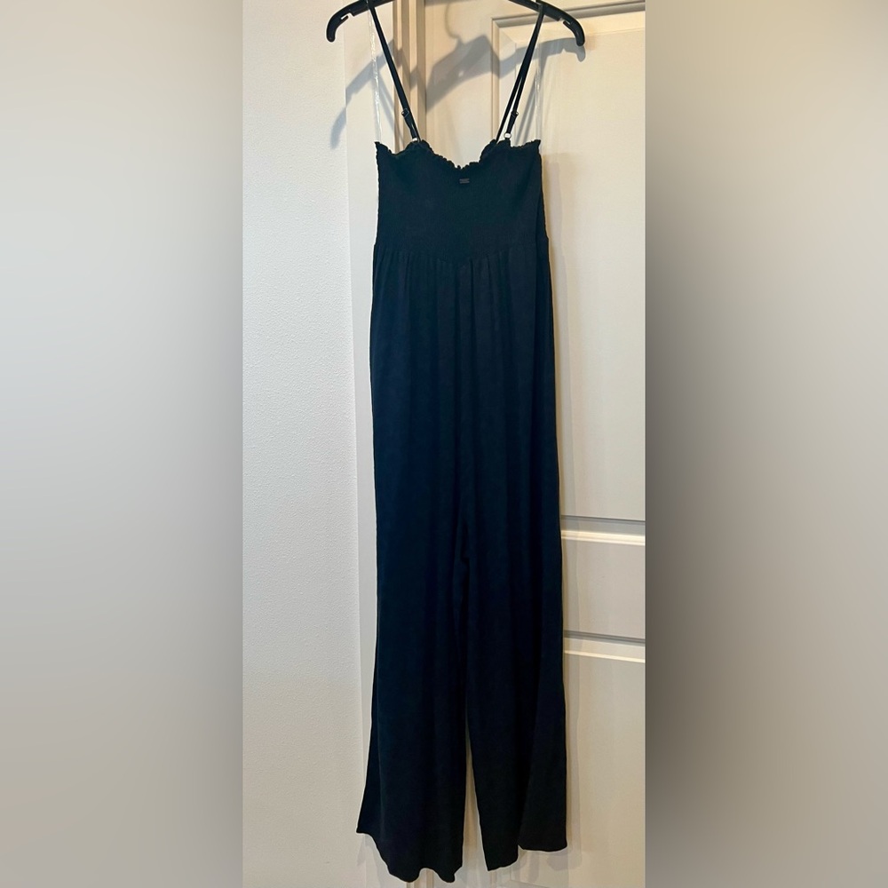 REEF Black Cotton/Rayon Wide Leg Jumpsuit